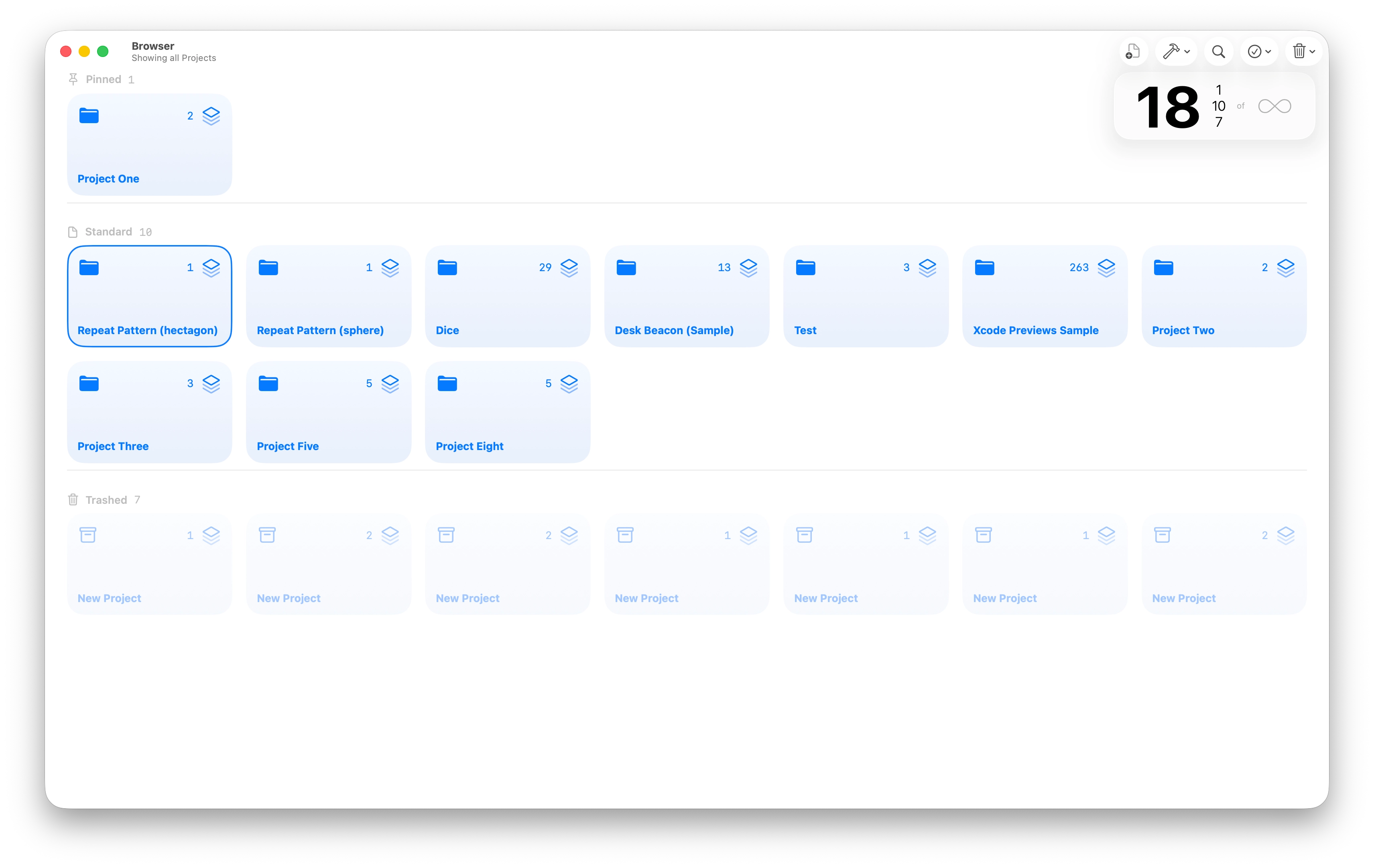 Chamfered's Project Browser window